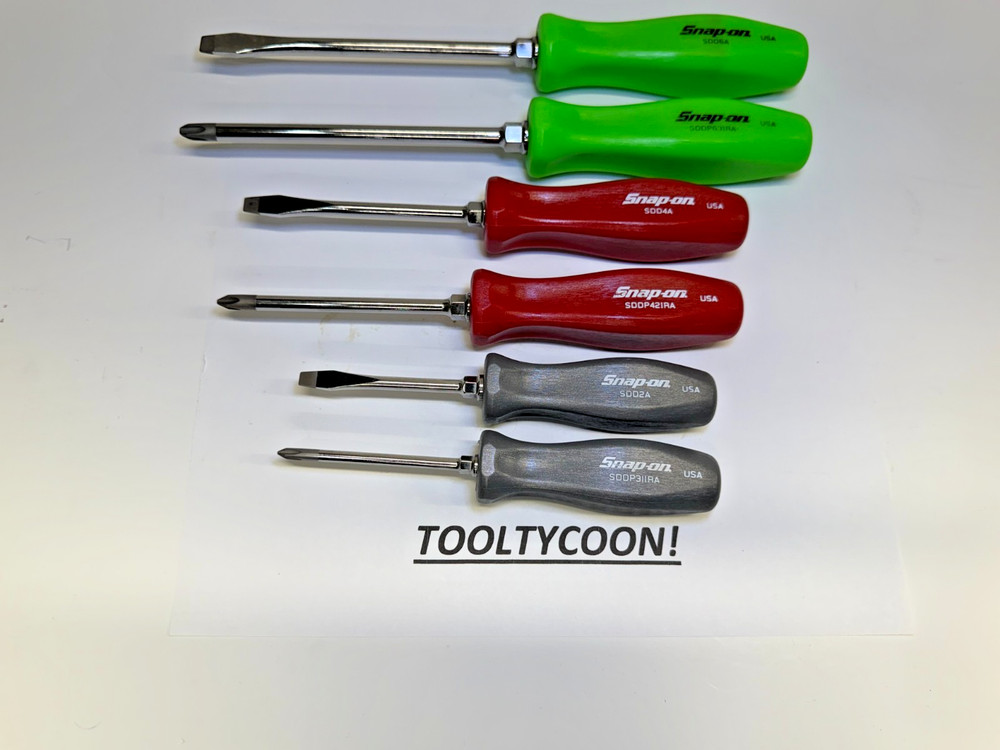 SNAP-ON NEW 6PC MULTI COLOR CUSTOM SET HARD HANDLE DARK TITANIUM, RED, GREEN!