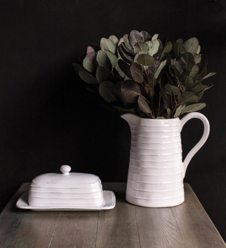 Creative Co-Op White Ceramic Pitcher - Elegant Decor, Vase, Drink Server