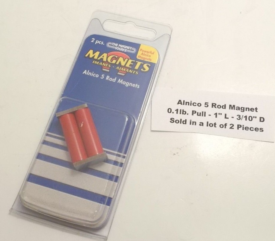 Magnet Source / Grainger Alnico 5 Rod Magnet 0.1 lb. Pull - 1" L - 3/10" D (2pc)