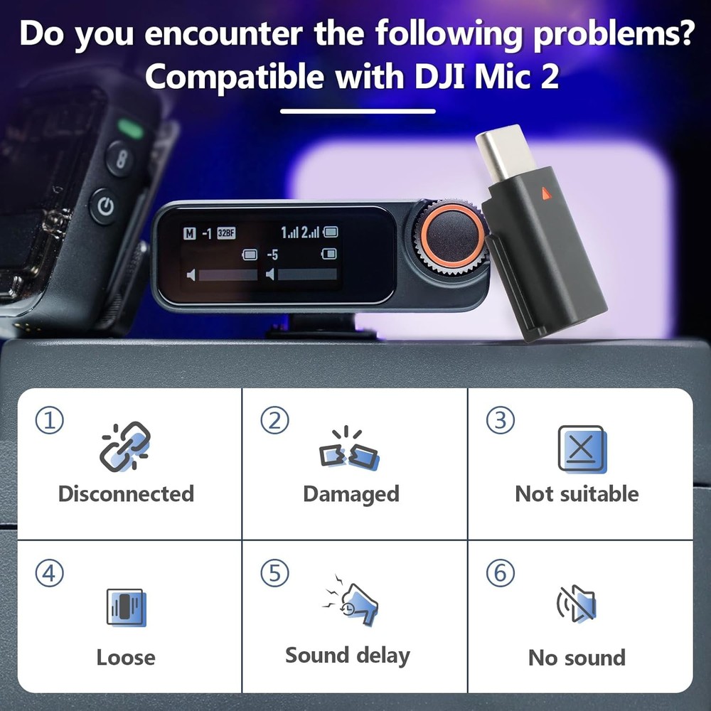 for DJI MIC 2 Adapter Type-C Phone Wireless Microphone Receiver Mic Black