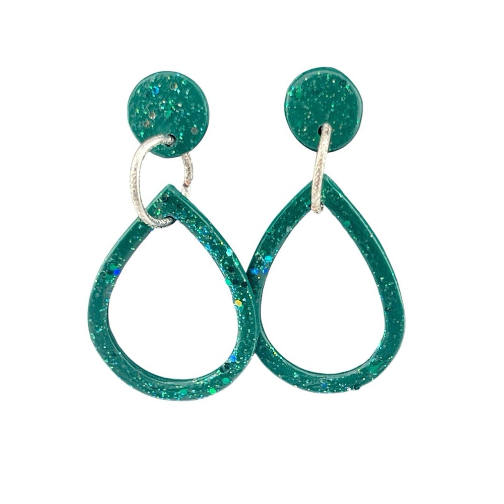 Handmade 2in Green Polymer Clay Stud Dangle Christmas Earrings