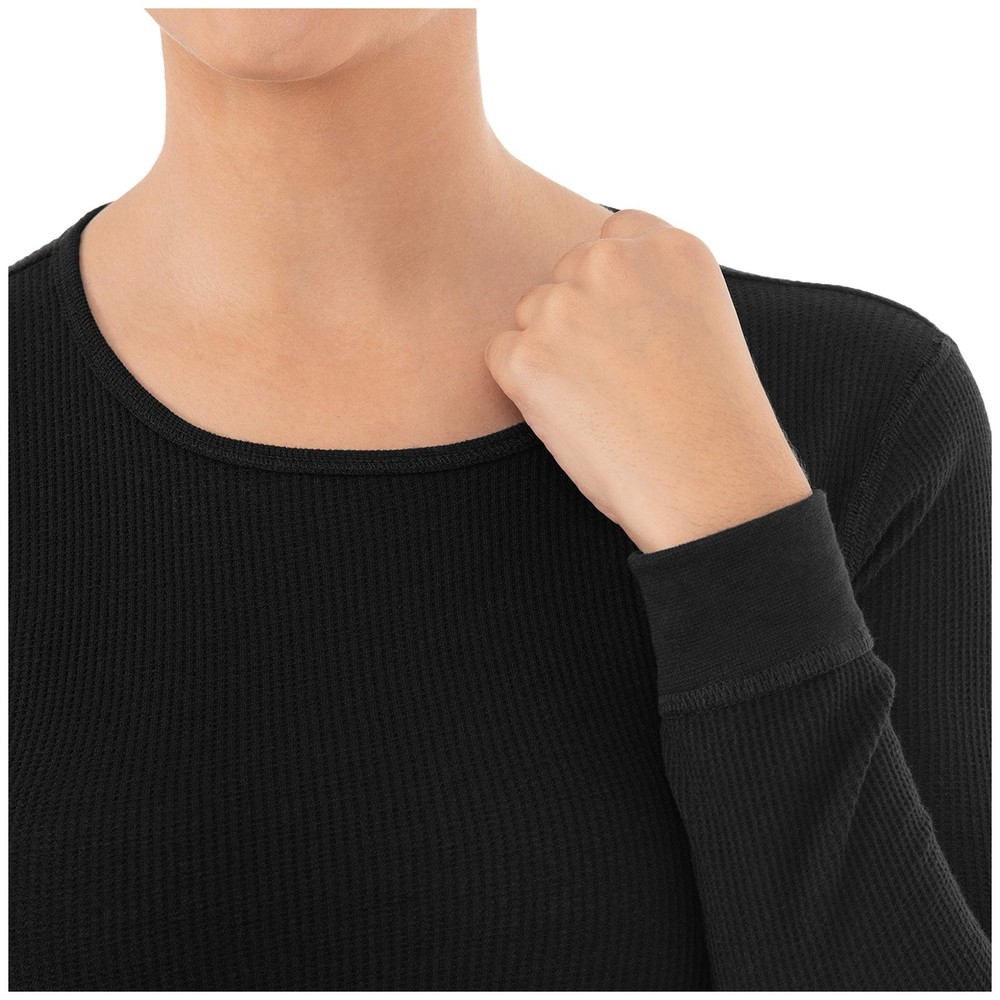Womens Micro Waffle Premium Thermal Pajama Set, Black, X-Small US