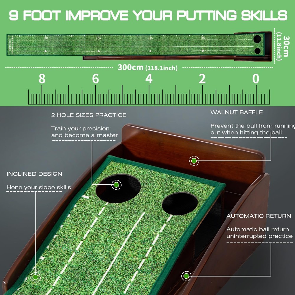 Golf Putting Mat, Portable Indoor Putting Green, Includes Putting Practice Ba...