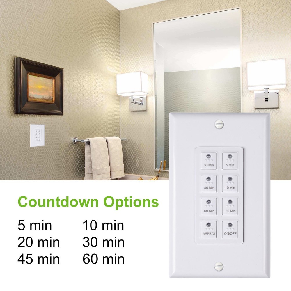 BN-LINK 2Pcs Countdown Digital In-wall Timer Switch w/Push Button for fan,lights