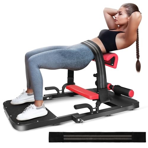 Yes4All Hip Thrust Machine Including C. Metal Squat Machine_Upgraded, Red