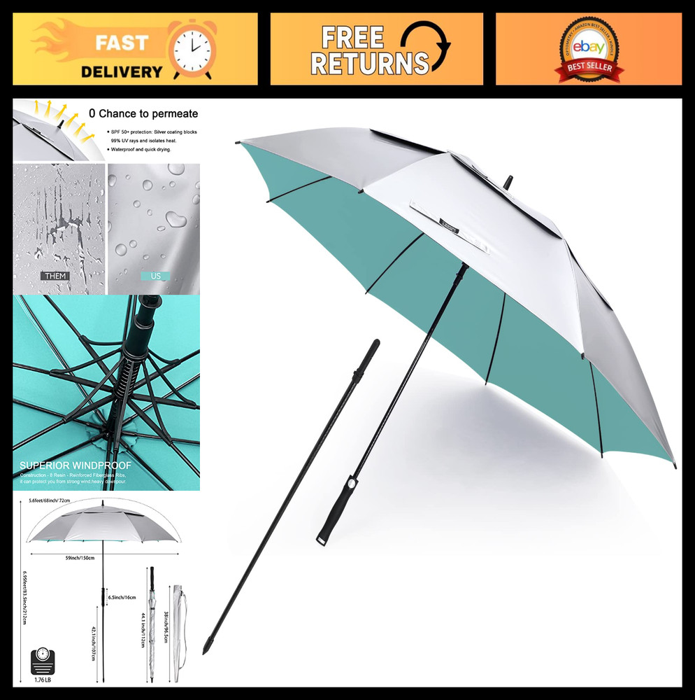 68" Arc Vented UV Golf/Beach Umbrella - Auto Open, Extra Large Windproof Sun Sha