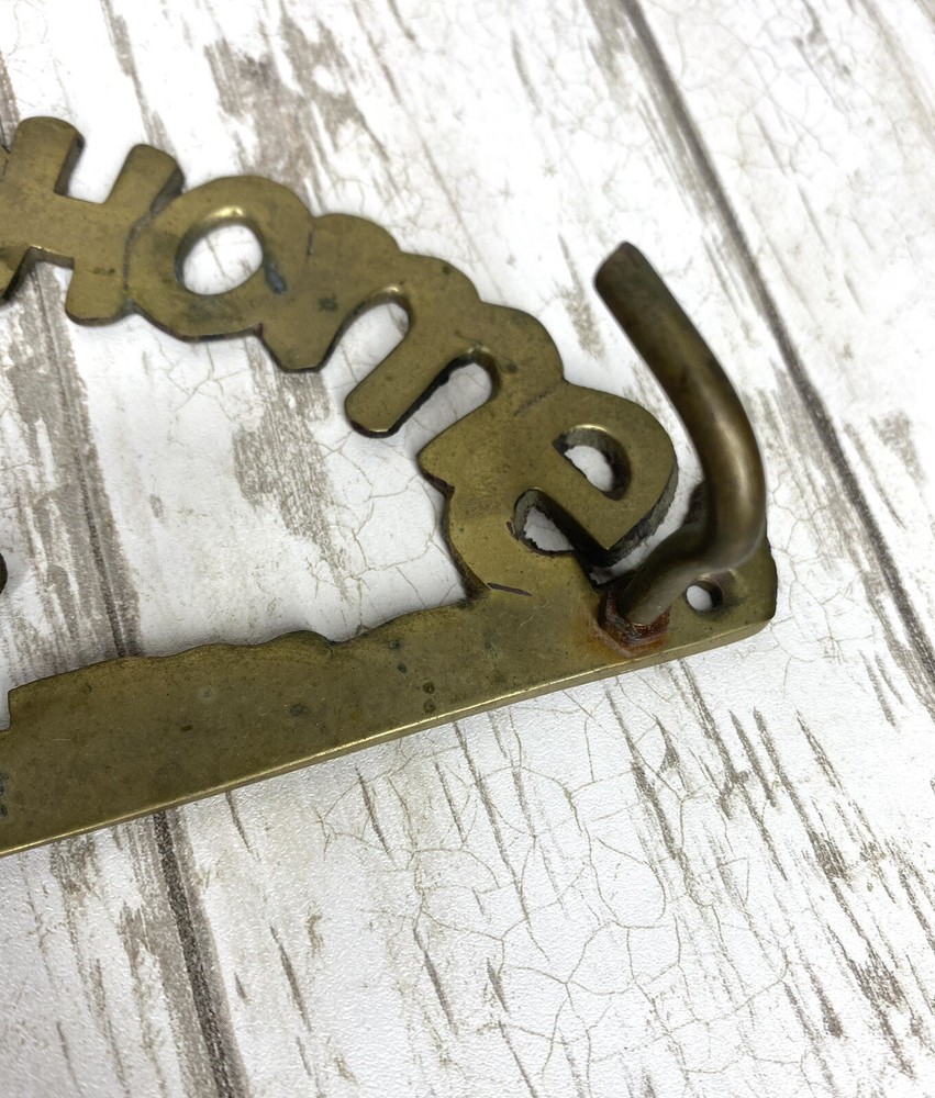 Small Brass House and Tree Key Ring Holder Kitchen Wall Hooks Decor