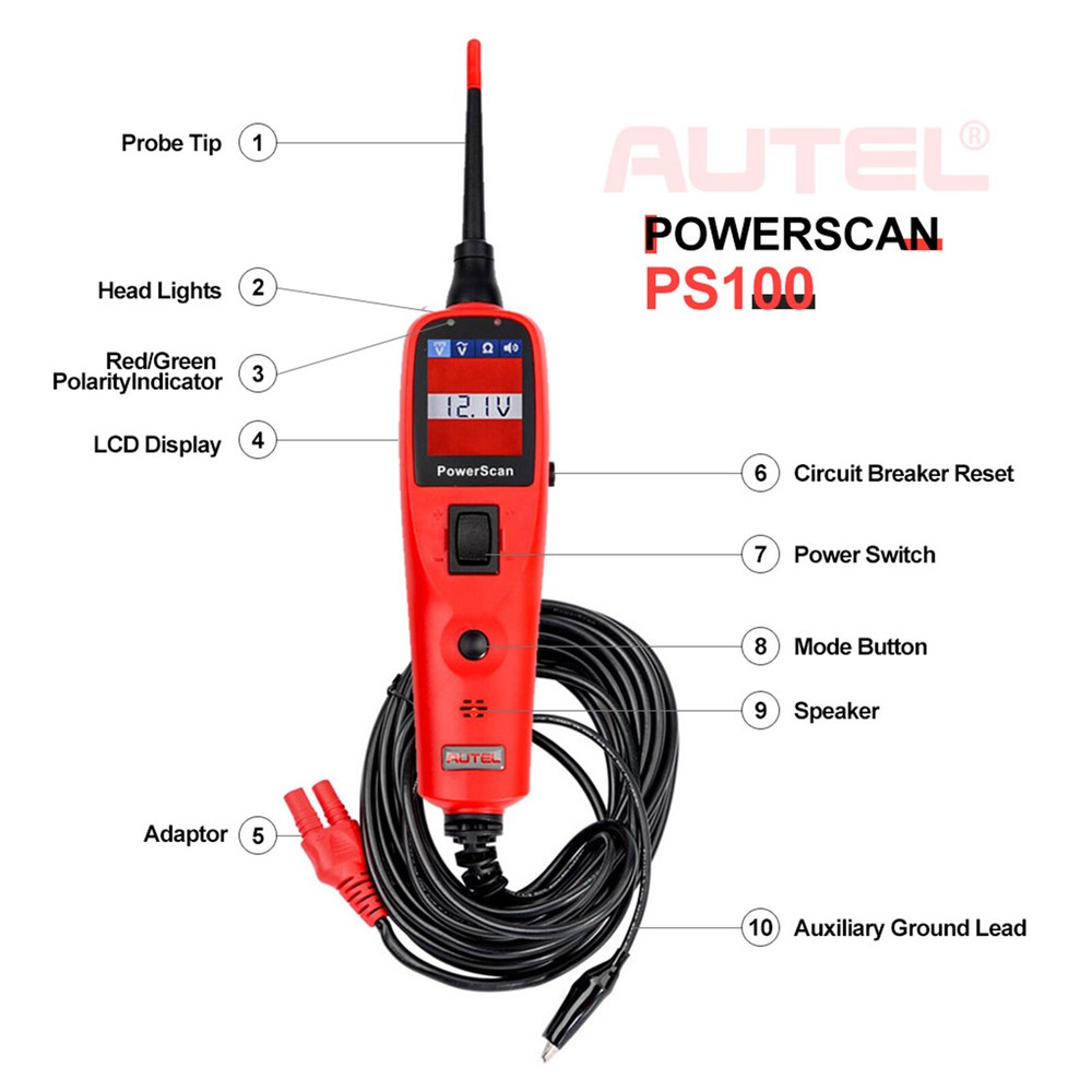 Autel PowerScan PS100 Diagnostic Tool Electrical System 12/24V Circuit Test Lead
