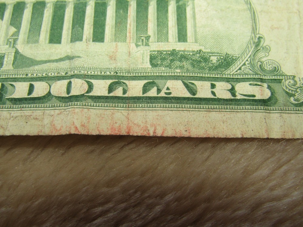 1963 $5 bill offcut with printing error