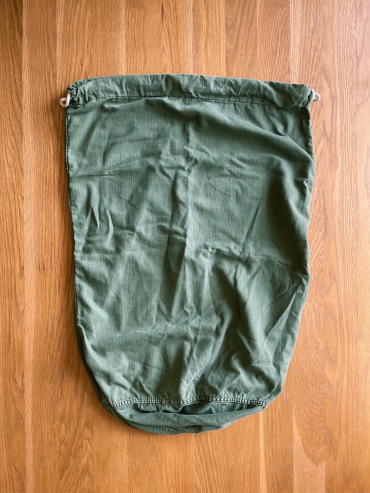 US Army 1960's Green Cotton Drawstring Laundry Duffle Bag