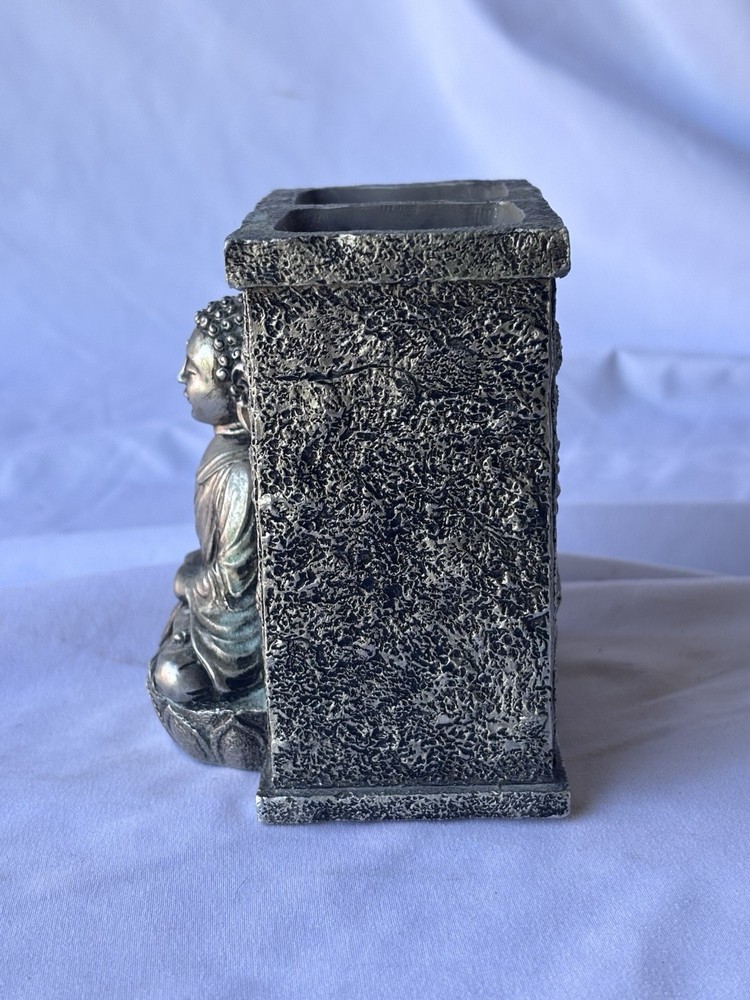 Buddha Polyresin Silver Tone Toothbrush/Toothpaste Holder or Planter