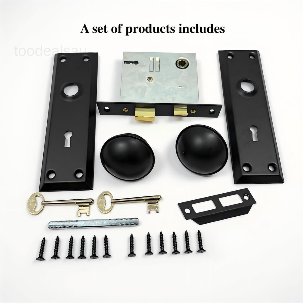 Vintage Mortise Lock Set for Interior Doors – 1 Pack, Matte Black