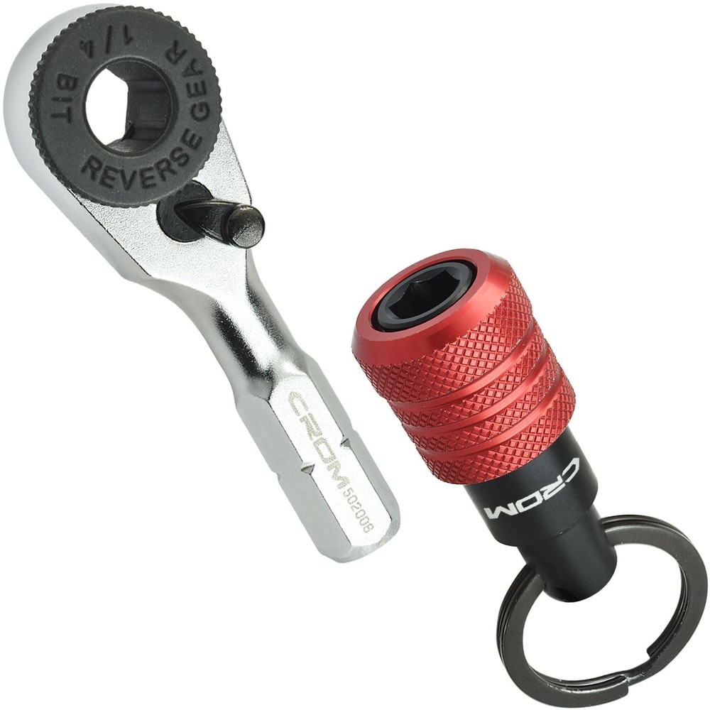 CROM EDC Mini Ratchet Wrench – 1/4-Inch Hex End Multitool Accessory with Red
