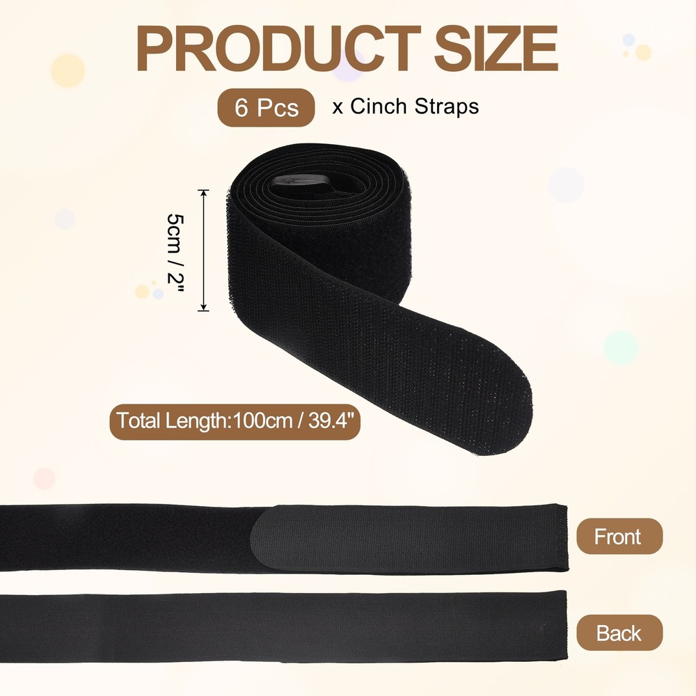 6pcs Reusable Cinch Straps 2"x31.5" Hook and Loop Cable Securing Straps, Black