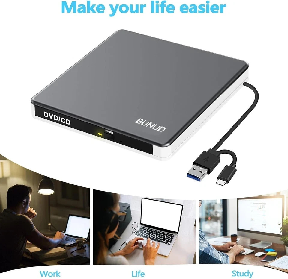 External DVD Drive USB C SuperDrive for Apple, USB 3.0 DVD Burner Reader for Mac