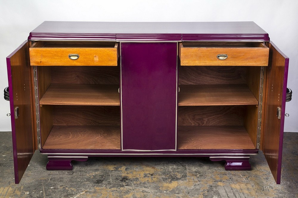 Posh Streamlined Art Deco Sideboard In Plum