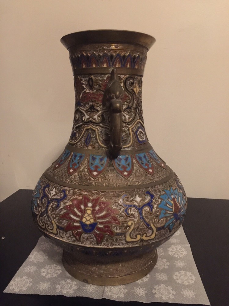 Antique Cloisonne Bronze Dragon Ear Jar