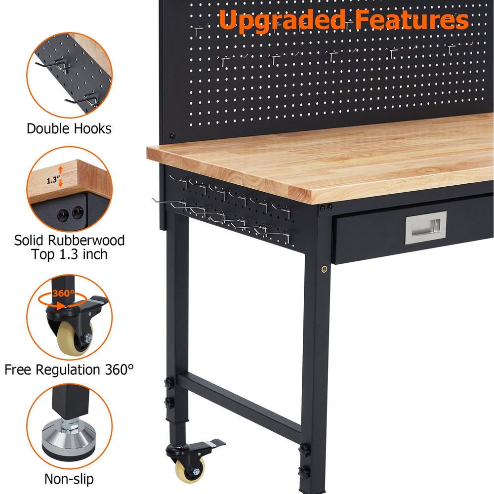 Heavy-Duty Garage Work Benches, 2000LBS Load Capacity for Workshop, Office, Home