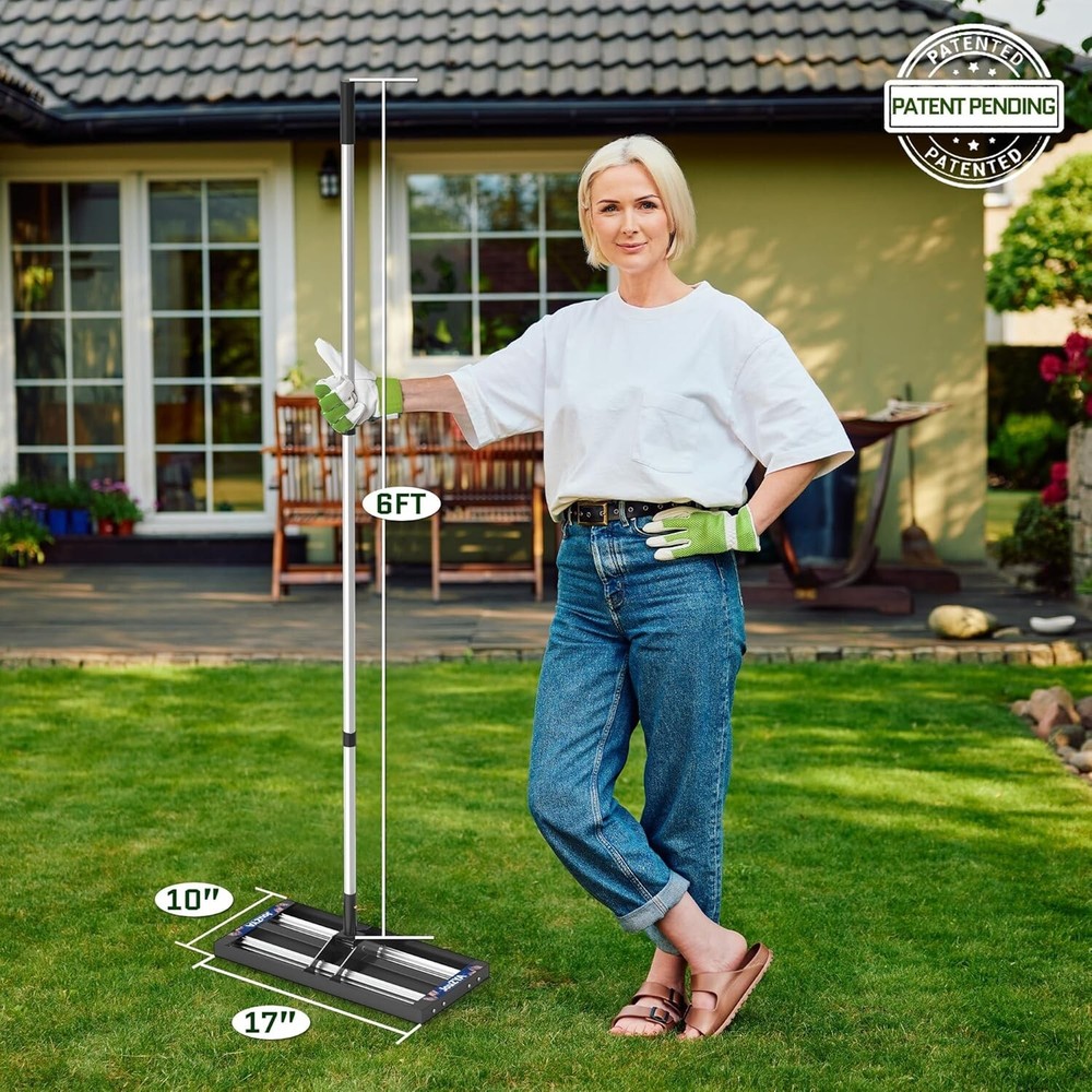 Lawn Leveling Rake-Aluminum Rollers，17"x10"Levelawn Tool with 70"Extended Handle