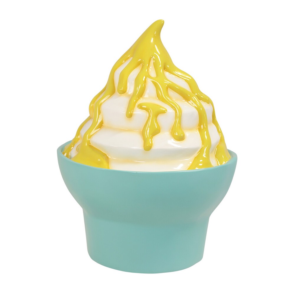 Soft Serve Ice Cream Cup Vanilla Sundae Mango Syrup Over Sized Dessert Statue