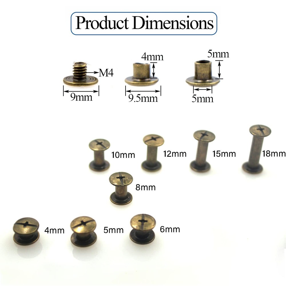 110 Sets Bronze Chicago Screws M5 Assorted Leather Rivets for DIY Bookbinding