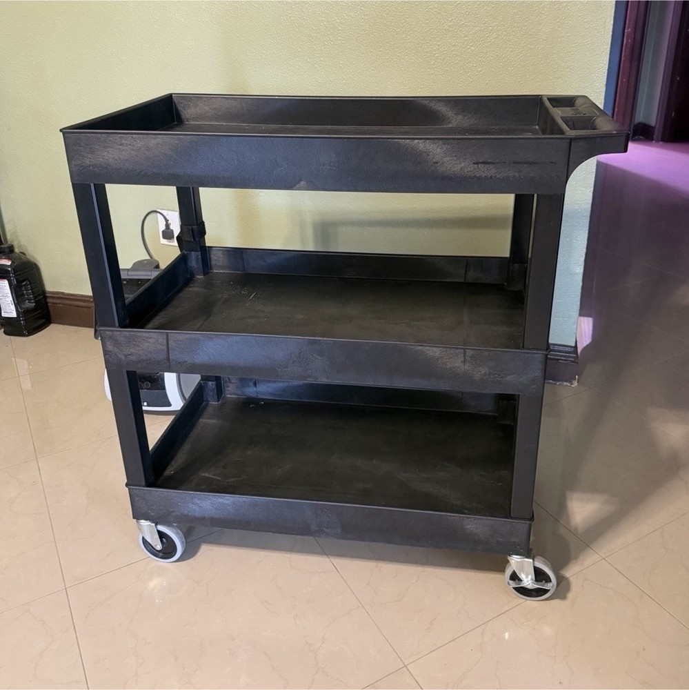 Black Three-Shelf Utility Cart with Wheels