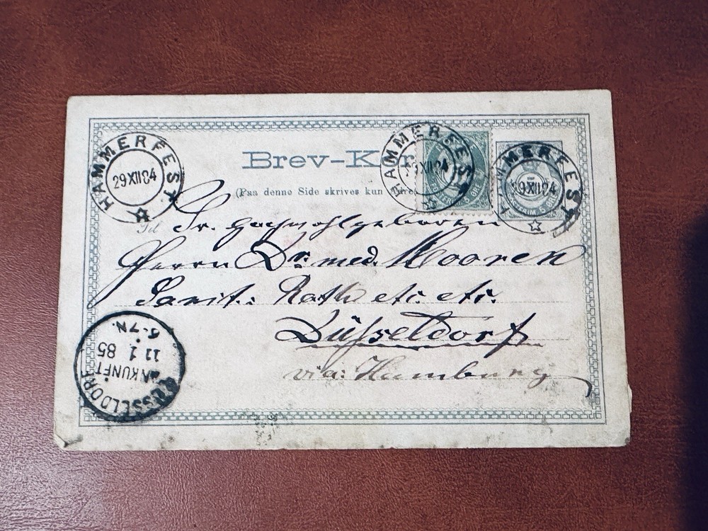 NORWAY 1884 POSTCARD HAMMERFEST POSTMARK TO GERMANY