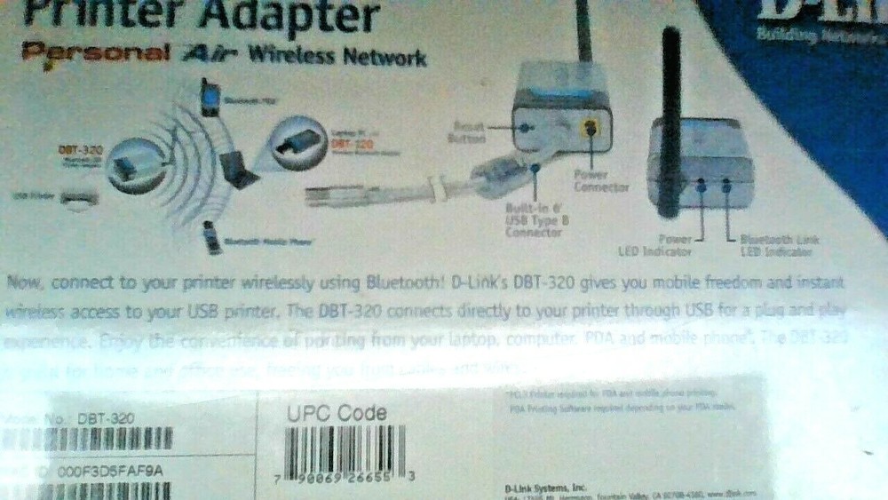 D-LINK PRINTER ADAPTER BLUETOOTH USB ( DBT-320 ) PLUG & PLAY USB PRINTERS