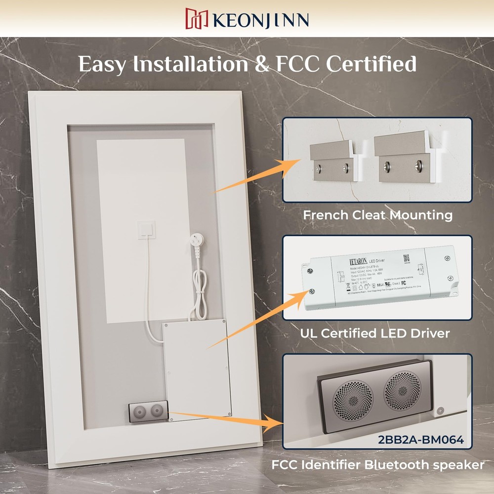 24" x 30" Lighted Mirrors for Bathroom Wall with Bluetooth Speaker, Frontlit ...