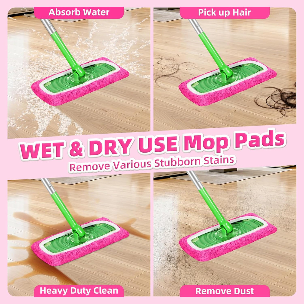 Reusable Mop Pads fit Swiffer Sweeper Mop - Microfiber Wet Pads Refill & Machine