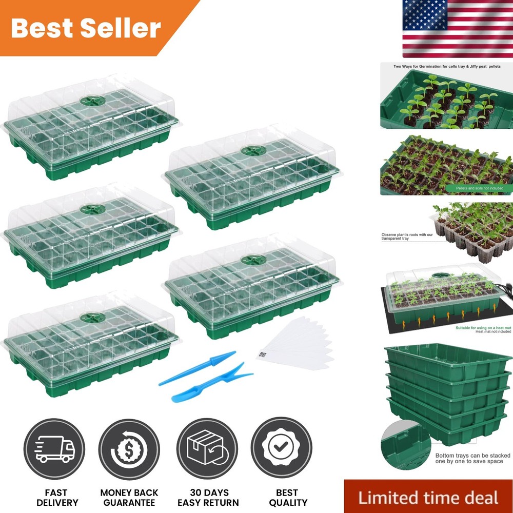 Stackable Seedling Starter Tray Kit, 5-Pack with Humidity Control Domes - Green