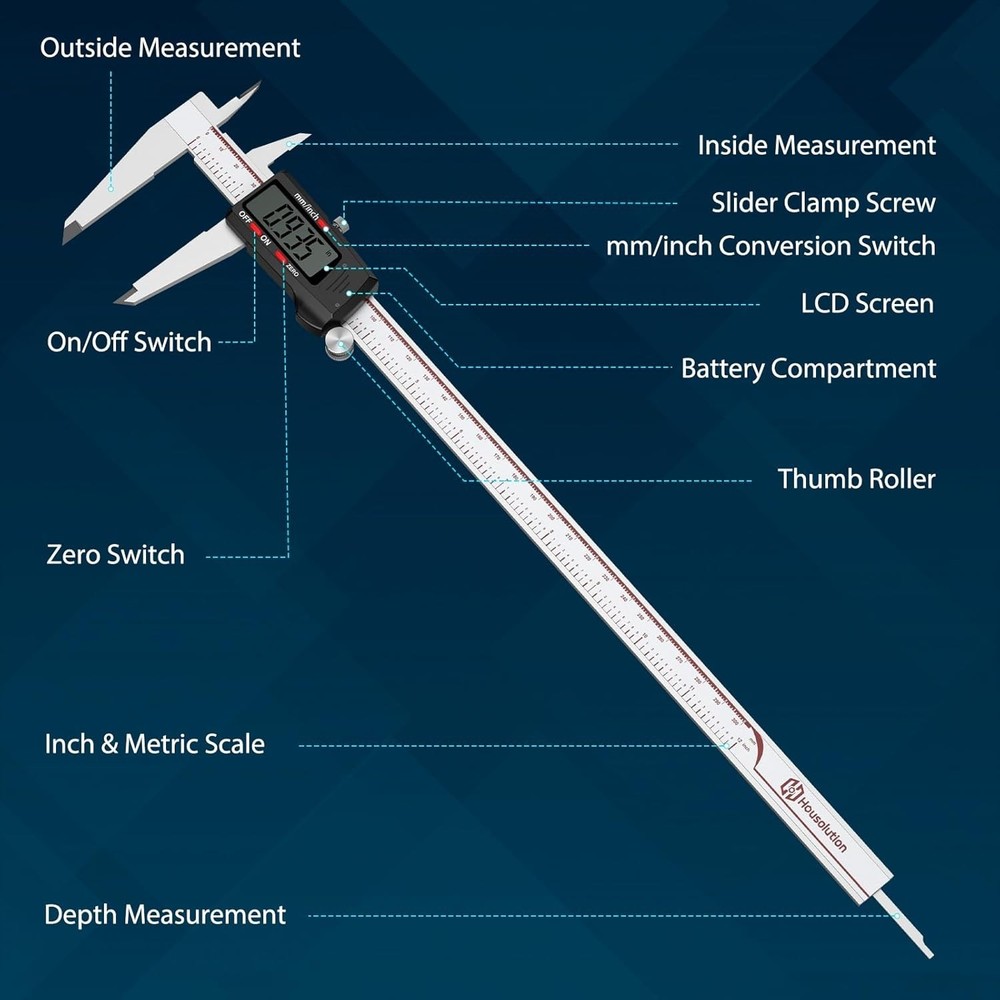 Housolution Digital Caliper, 12Inch Caliper Measuring Tool with Large LCD Screen
