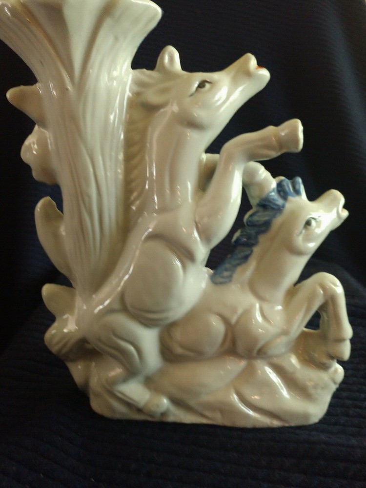 HORSES VASEWHITE BLUE AND GOLD 1950'S