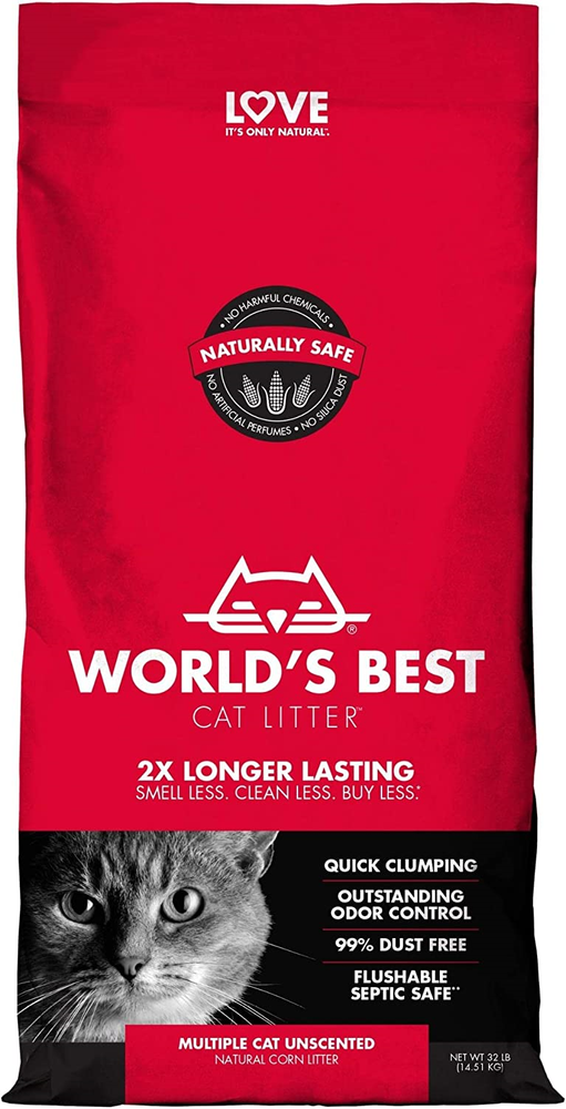 WORLD'S BEST CAT LITTER Multiple Cat Unscented, 32-Pounds