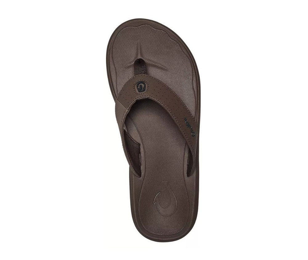 OluKai Men's Ki'i Flip Flop, Dark Java/Dark Java