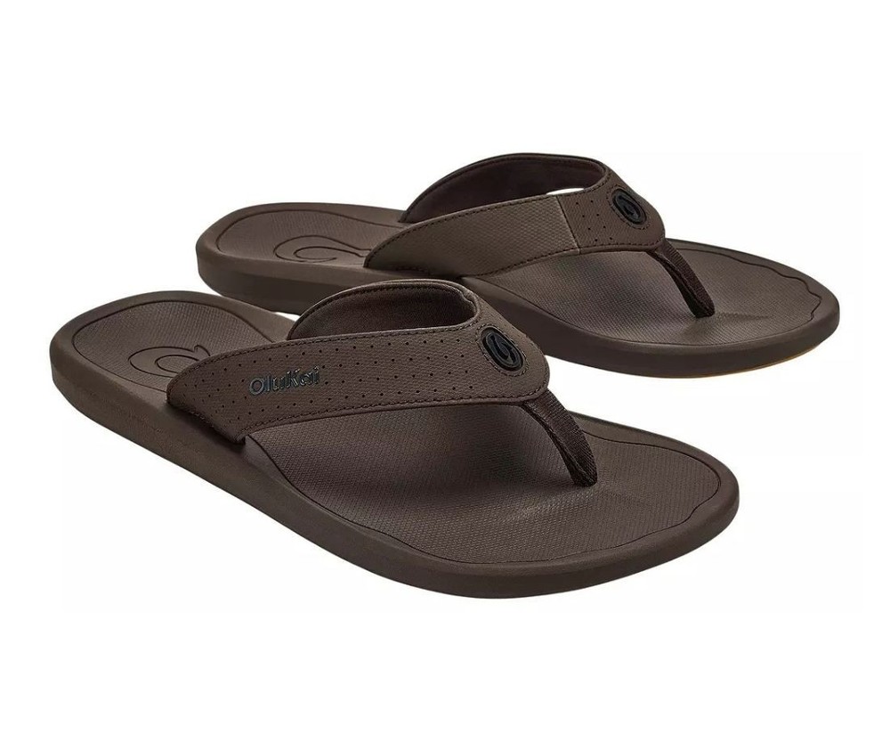 OluKai Men's Ki'i Flip Flop, Dark Java/Dark Java