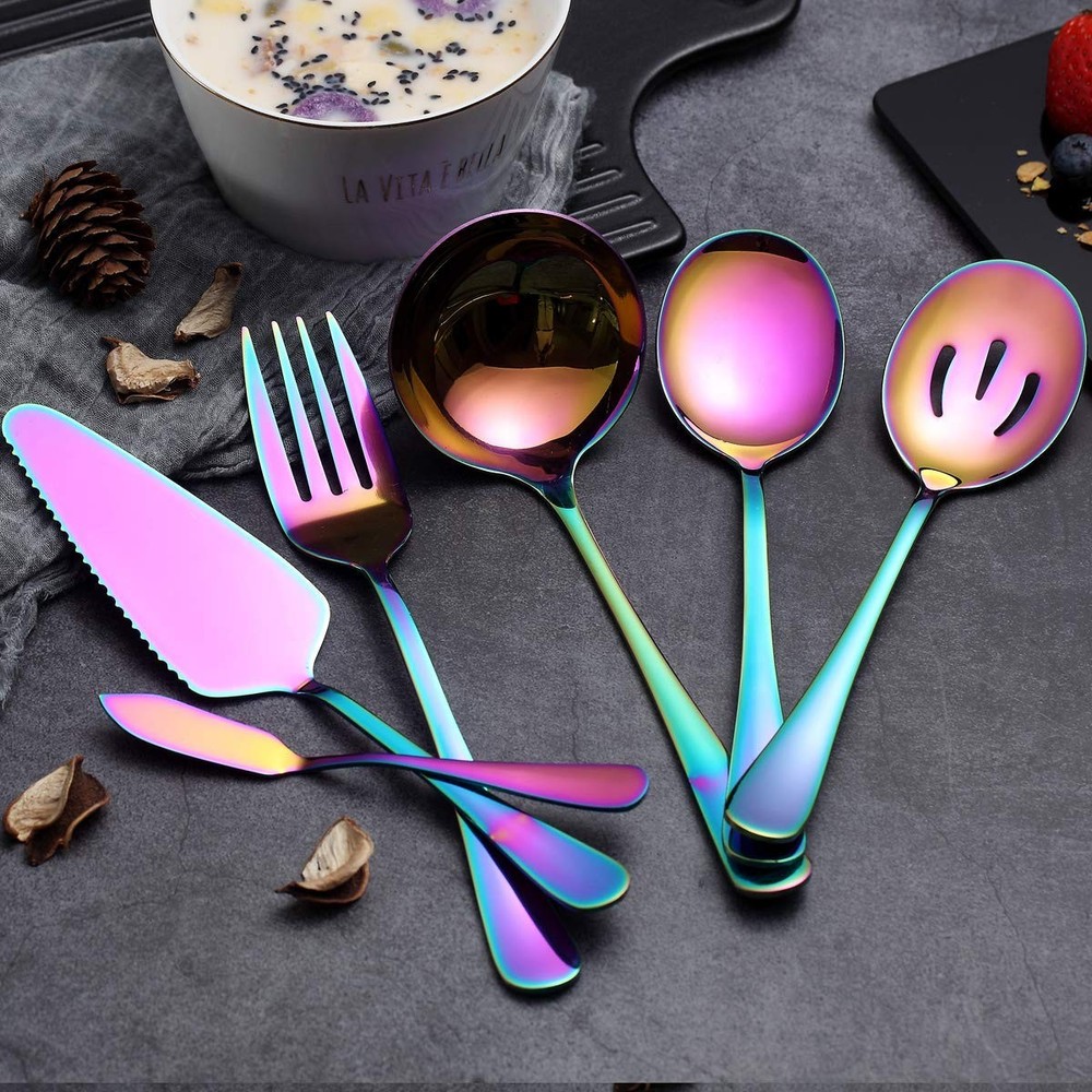 Rainbow Serving Spoons Set 6 Pieces, Serving Utensils Set Include Cake Server...