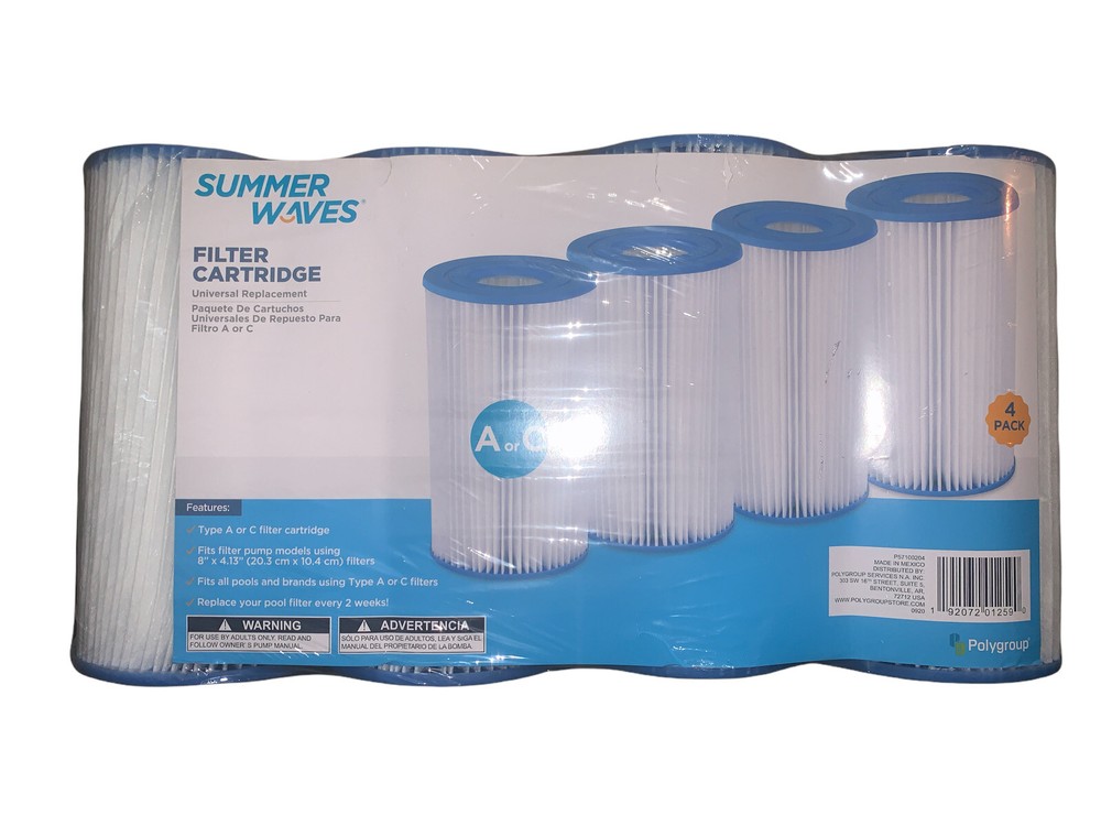 Summer Waves UNIVERSAL Pool Filter Cartridge Replacement TYPE A or C 4-PACK NEW