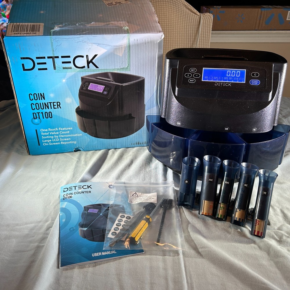 DETECK DT100 3.5" LCD SCREEN AUTOMATIC COIN ROLLER COUNTER SORTER MACHINE - NOS