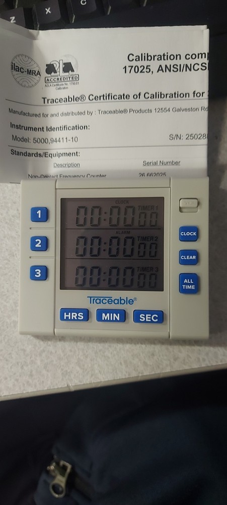 TRACEABLE 5000 Alarm Timer, Count Down,Count Up, 100hr 8URJ6 3 Channel