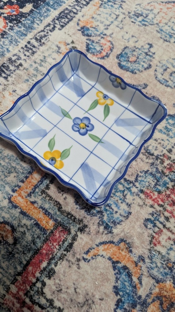 Rose Ceramic Square Dish Floral Pattern Glossy 6" Decorative China