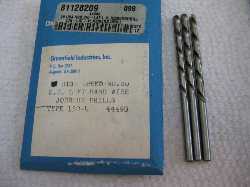 #20 Left Hand Jobber Drill HS Greenfield 3pc lot
