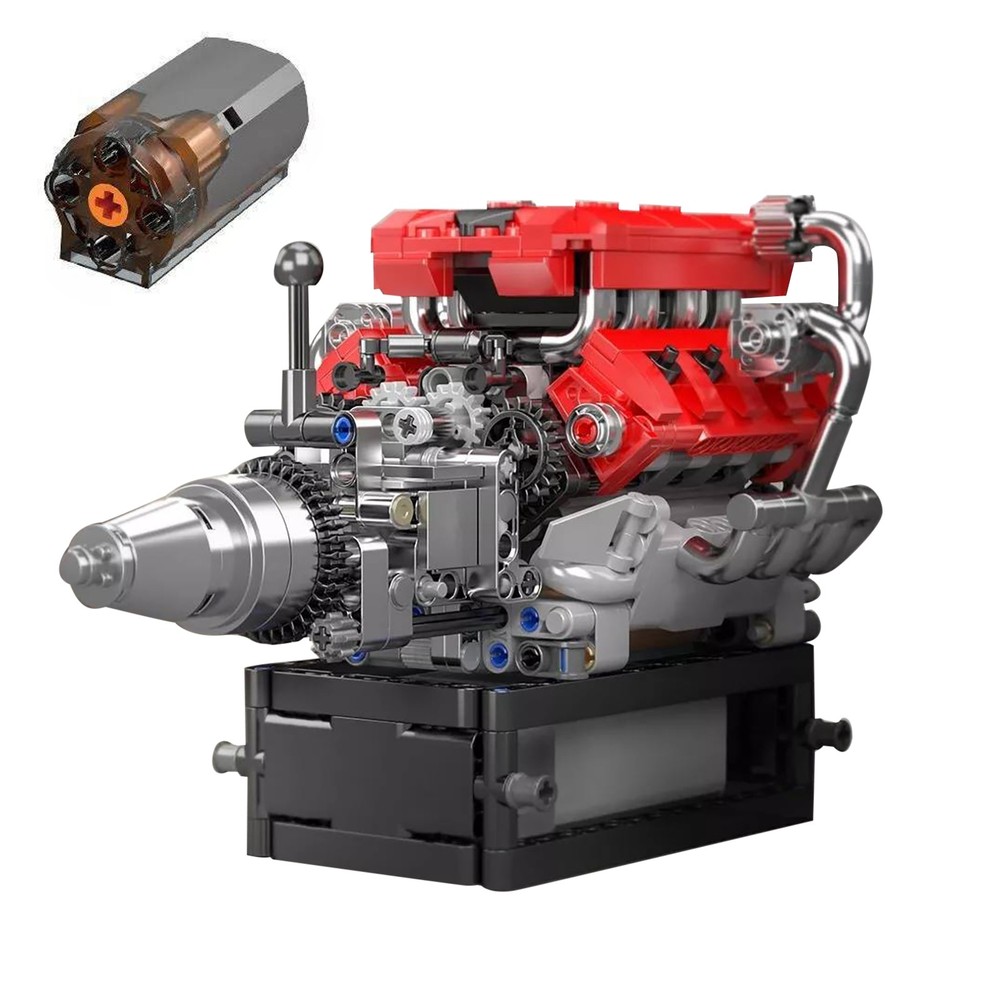 V8 Engine Motor Mechanical Engineering Model Building Block Gift Collection ABS