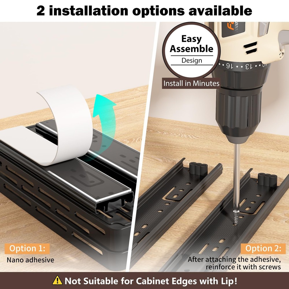 Pull Out Spice Rack Organizer for Cabinet, 3 Packs Slide 3 Pack, Black