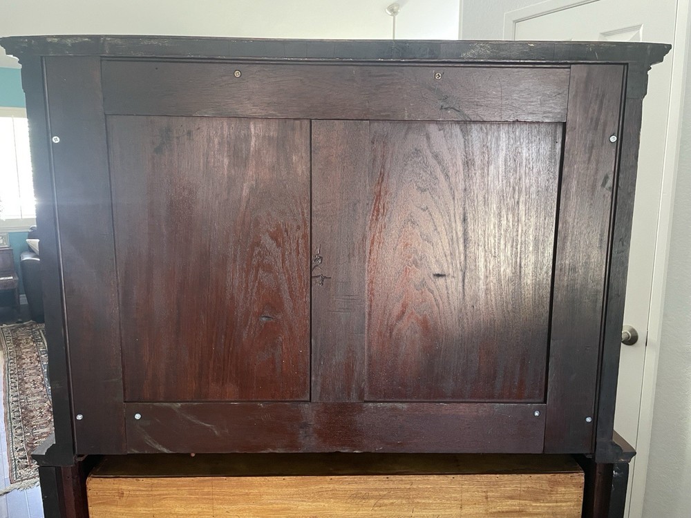 FLAME MAHOGANY DROP FRONT MECHANICAL DESK, ATTR. HERTER