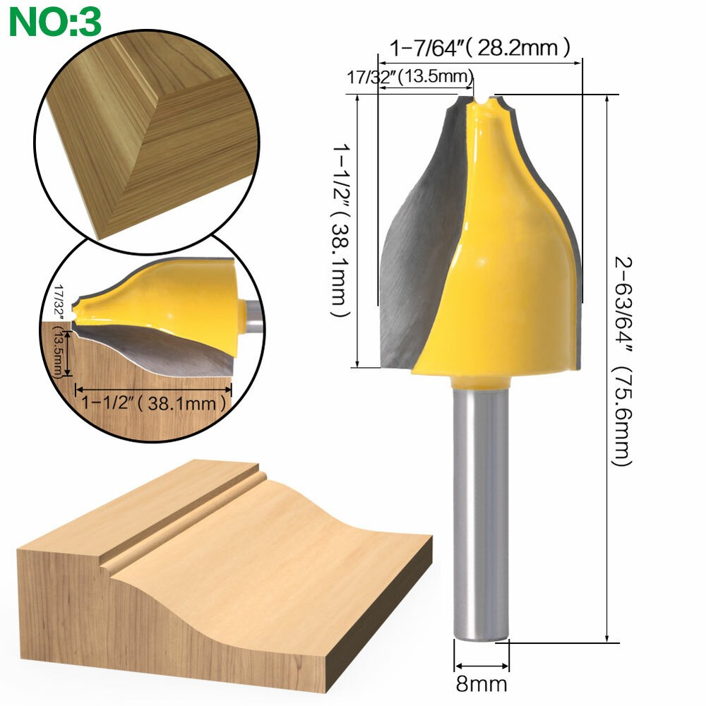 4pcs 8mm Shank Bit Woodworking Cutter Tool Vertical Raised Panel Router Bit Set
