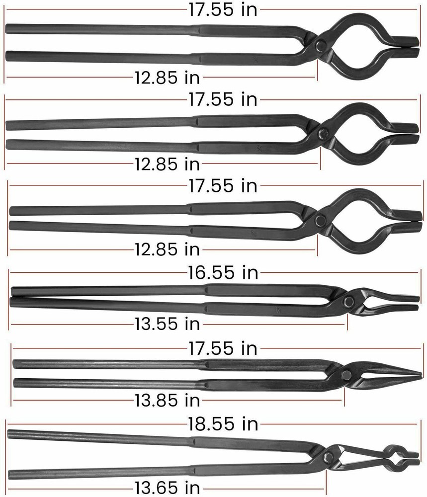 6 Pcs Blacksmith Tongs Set Anvil Forge Knife Making Tools Set V Bolt Flat Jaw
