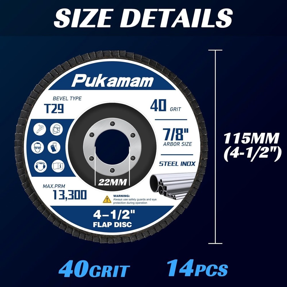 High-Performance 4.5" Flap Discs - 14-Pack Grit 40 Zirconia for Angle Grinders