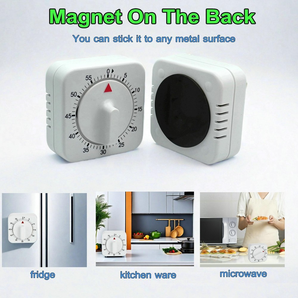 Square 60 Minute Mechanical Kitchen Timer - Visual Kitchen Cooking Timer Cloc...