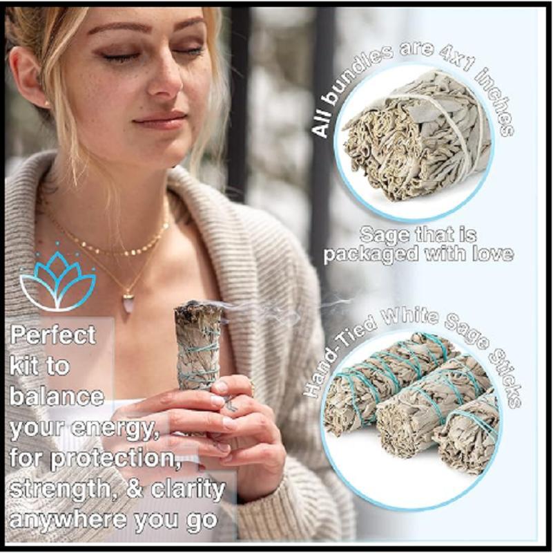 White Sage Smudge Sticks 4" Long - Burning Sage Bundle for Cleansing House -